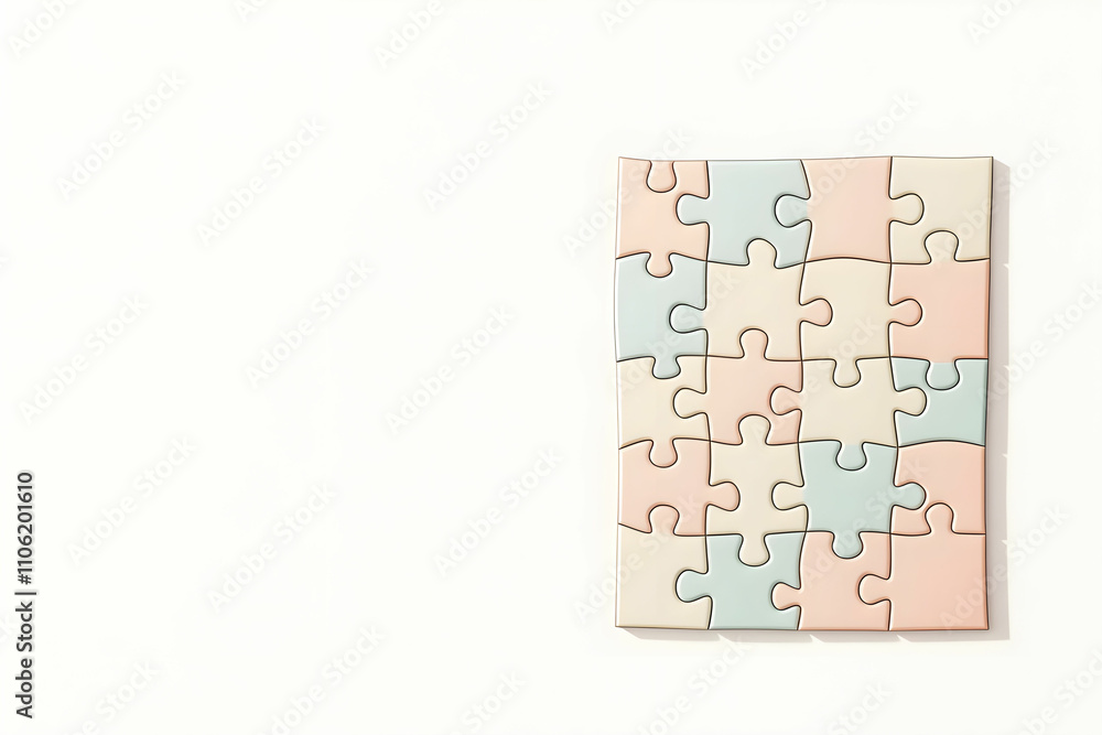 Poster pastel puzzle pieces on a light background, symbolizing logic, strategy, and problem solving in a su