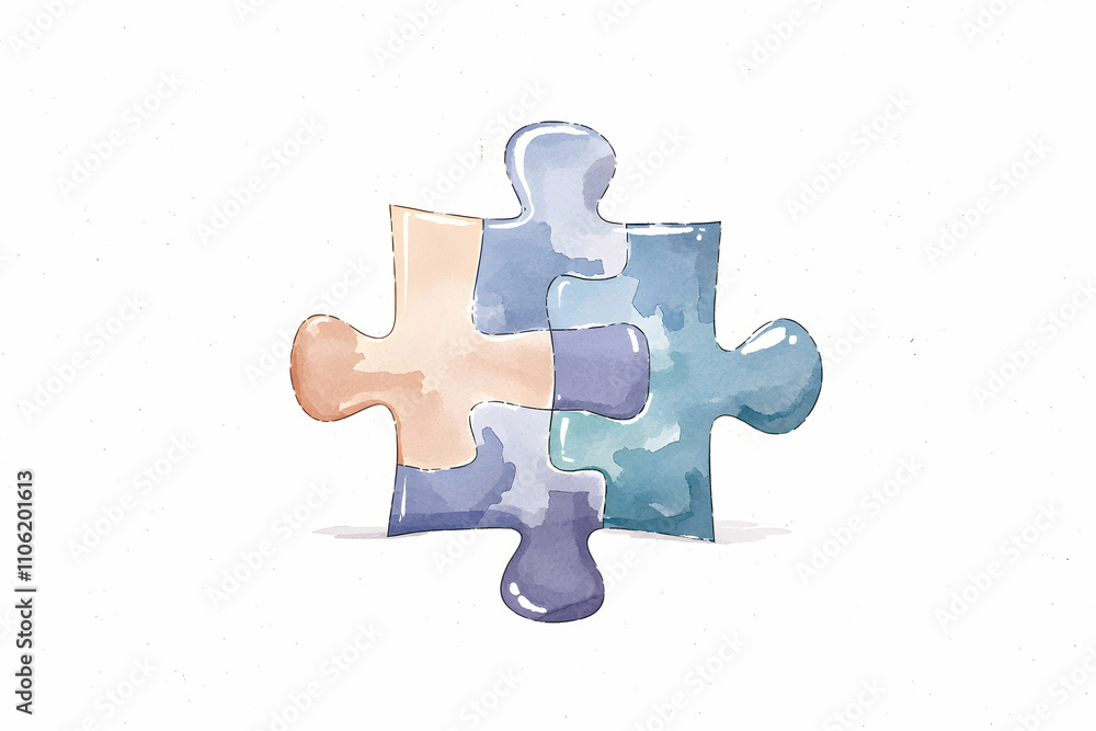 Poster colorful puzzle piece design featuring soft watercolor effects ideal for symbolizing connection, tea
