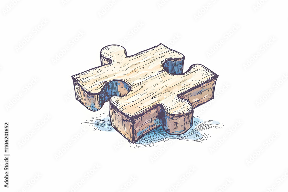 Poster a single wooden puzzle piece with intricate details and a slight shadow, symbolizing completeness, p