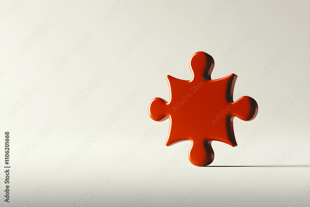 Poster single bold orange puzzle piece on a minimalist background highlighting concept of problem-solving, 