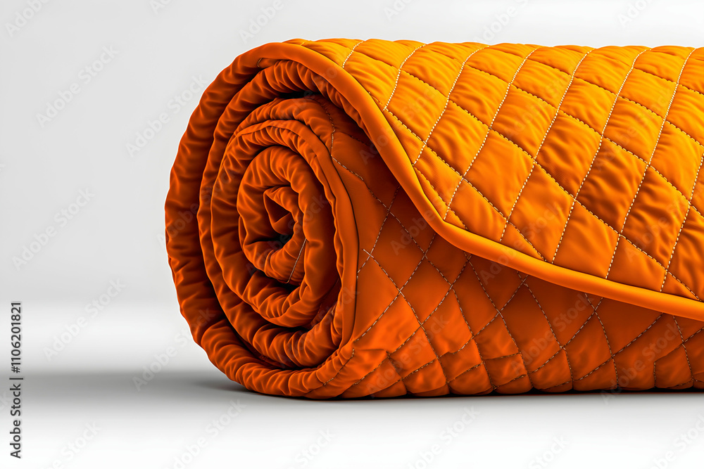 Poster cozy and soft orange rolled-up blanket with quilted pattern for home decor and interior design in a 