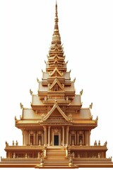 Fototapeta premium Ornate golden temple, tiered roof, grand staircase.