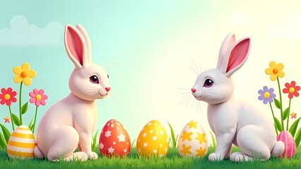 Fototapeta premium easter bunny with eggs