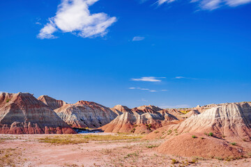 Rugged multi color plains, mountains and valleys of Badlands National Park near Wall, South Dakota