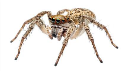 Close-up of a jumping spider on white background. (1)
