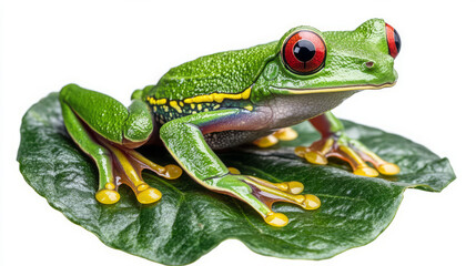 Obraz premium Red-eyed Tree Frog: Captivating Close-Up of a Vibrant Amphibian among Rainforest Leaves