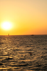 Sunrise over the sea in summer in Egypt, Hurghada 2024, beautiful orange sky and calm warm sea