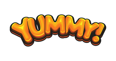Yummy Text Label for Delicious Food. Yum Logo Cartoon Style. Vector