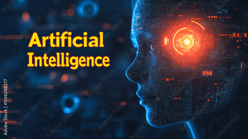 Aufkleber futuristic artificial intelligence concept with digital human and data visualization