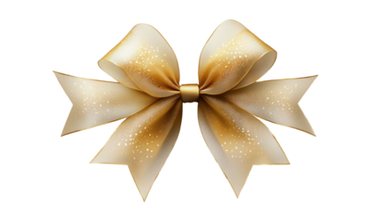 Golden bow with sparkling effect for festive themes, transparent background, png