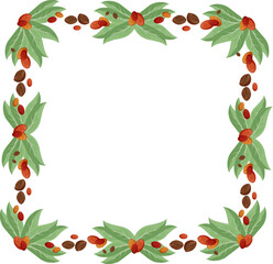 Fototapeta premium Coffee plant frame design. Vector illustration with whole roasted beans. Square frame design