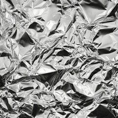 Crumpled metallic foil surface creating reflections and textures in bright light