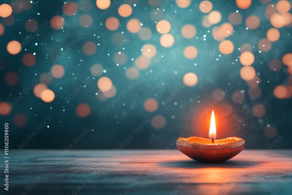 Poster candlelight glowing softly in darkness creating a serene atmosphere with shimmering bokeh lights