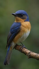 Obraz premium Hainan Blue Flycatcher perched on a branch.