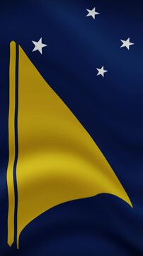 Tokelau Waving Flag in Vertical Orientation. Realistic Flag Animation. Seamless Loop Background.	