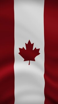 Canada Waving Flag in Vertical Orientation. Realistic Flag Animation. Seamless Loop Background.	