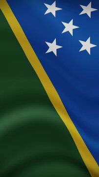 Solomon Islands Waving Flag in Vertical Orientation. Realistic Flag Animation. Seamless Loop Background.	