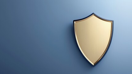 Golden Shield Emblem on Smooth Blue Background Representing Security, Protection, and Trust in Digital and Physical Spaces for Creative and Corporate Use