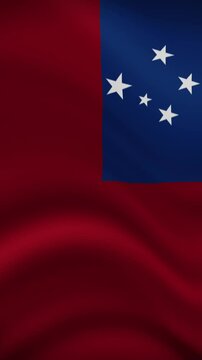 Samoa Waving Flag in Vertical Orientation. Realistic Flag Animation. Seamless Loop Background.	