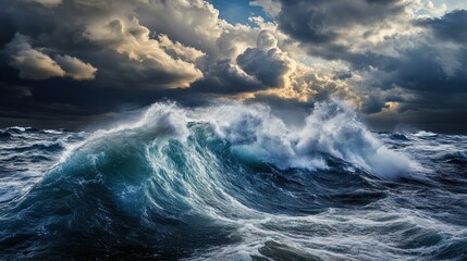 Fototapeta premium Dramatic Ocean Waves Under Stormy Clouds