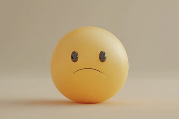 3D rendering. Sad yellow smiley on light background