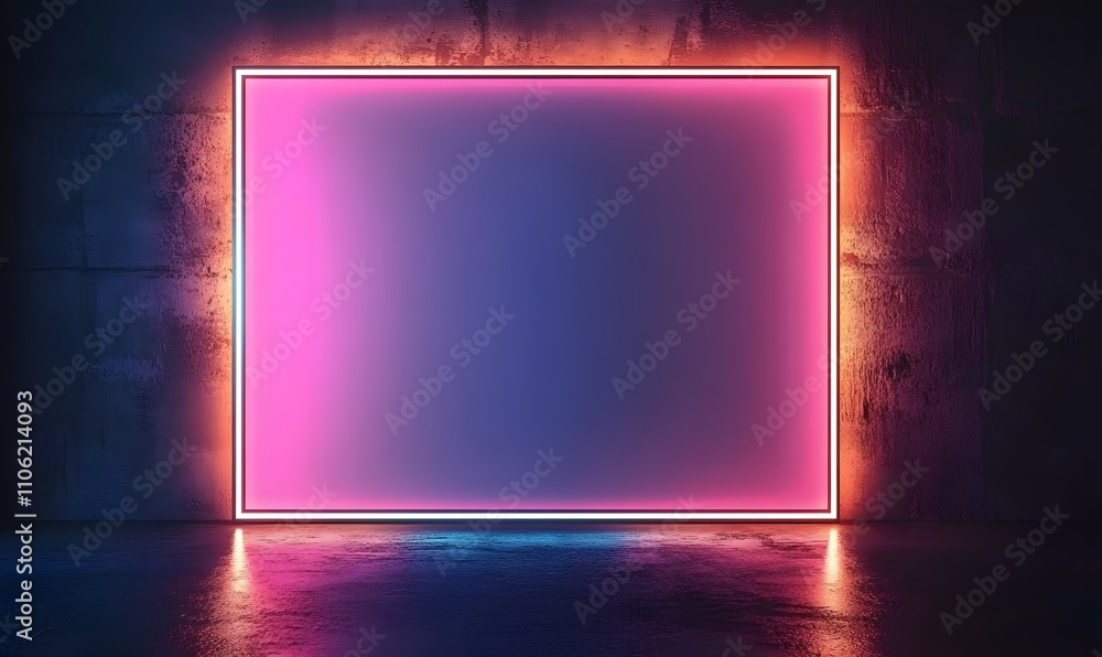 Poster red neon light frame on dark background generative ai