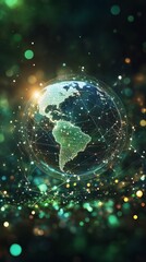 Global connectivity illustrated through a vibrant green digital globe representation