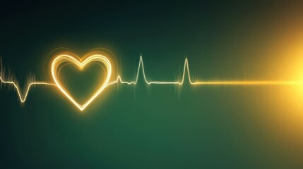 A vibrant graphic showing a heartbeat line that transforms into a golden heart shape, representing love and health. The background features a soft gradient with warm light.