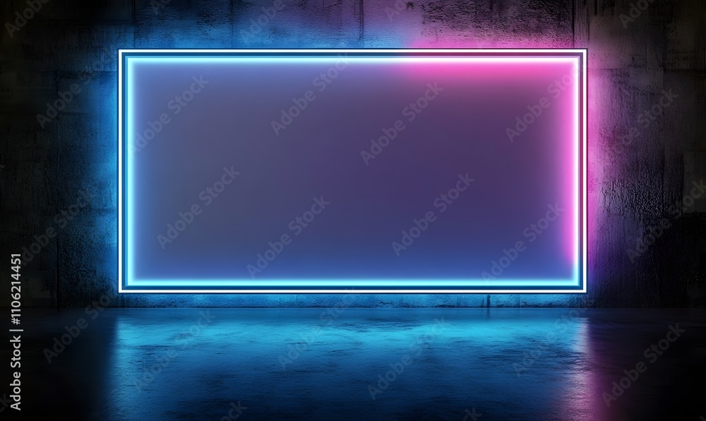 Poster red neon light frame on dark background generative ai