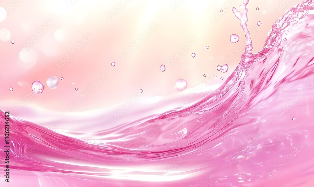Poster close-up of dynamic pink water splash on a gentle gradient background, conveying movement and fluidi