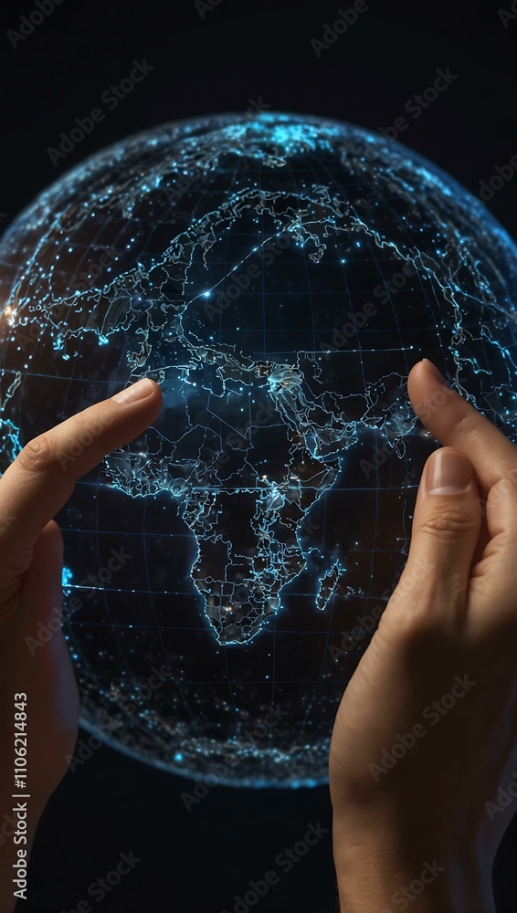 Aufkleber hand cradling a glowing digital globe with data points.
