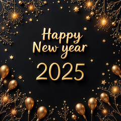 Happy New Year 2025 golden invitation card. Greeting card. Celebration. Сongratulation