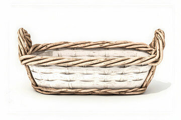 Obraz premium Stylish White Woven Basket with Twisted Handle Ideal for Home Decor, Storage Solutions, and Organizational Uses in Modern Settings or Rustic Interiors