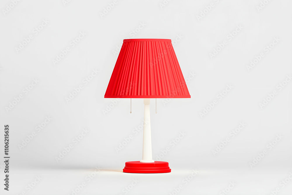 Poster bright red table lamp with pleated shade and clean design illuminating modern minimalist space