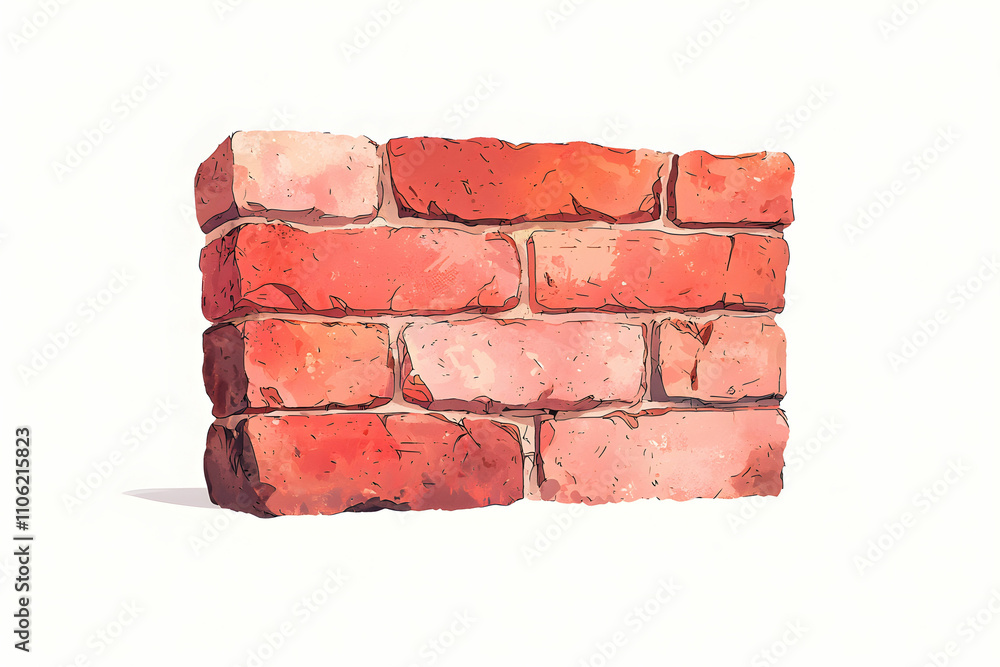 Poster Detailed illustration of a classic red brick wall segment with a textured surface, showcasing the natural variations of color and pattern suitable for architectural and design use.