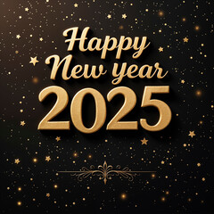 Happy New Year 2025 golden invitation card. Greeting card. Celebration. Сongratulation