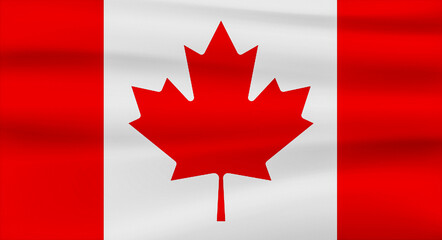 Illustration of the Canadian flag waving in the wind, red and white with the maple leaf emblem