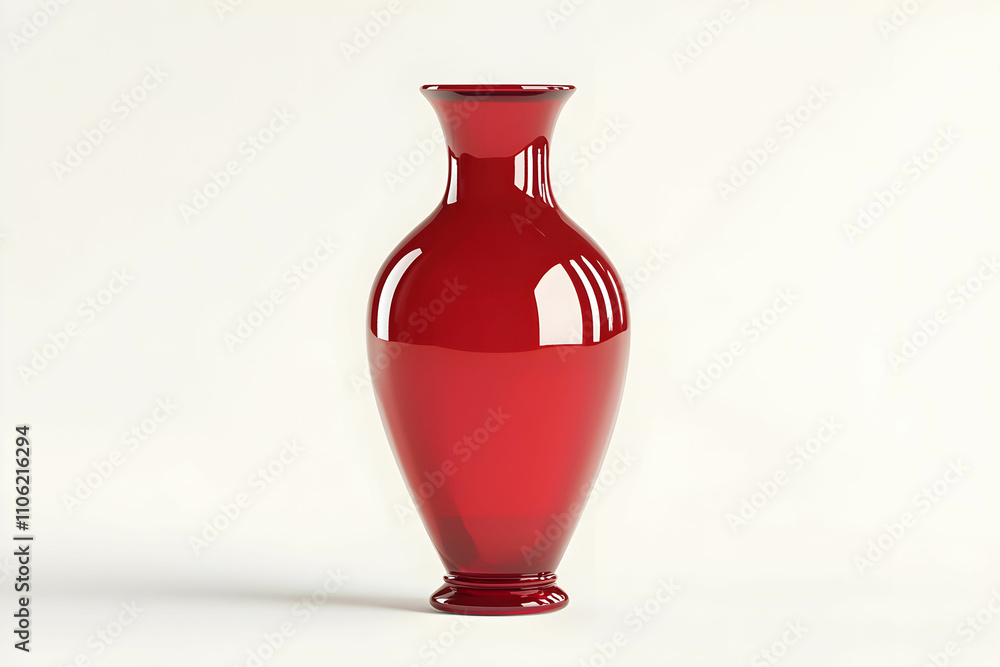 Poster elegant red glass vase with smooth curves and reflective surface capturing light in a minimalist set