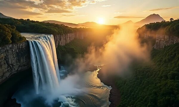 Angel Falls Venezuela at sunset cloud in the sky timelapse