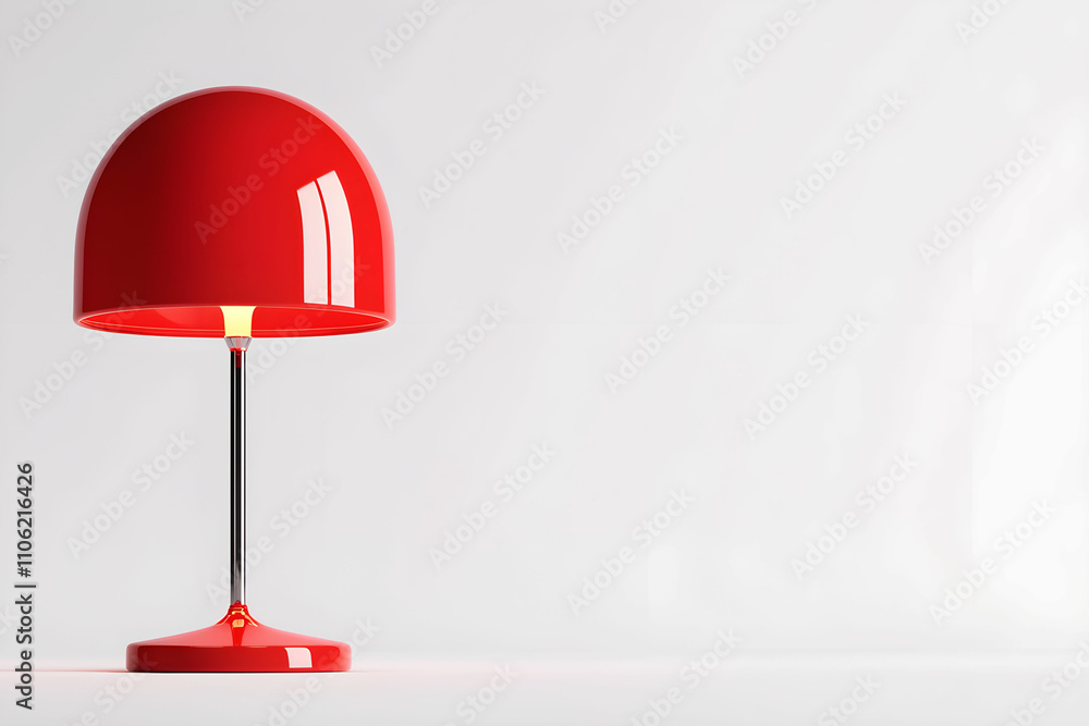 Poster stylish and modern red table lamp with glossy finish illuminating a minimalistic space in contempora