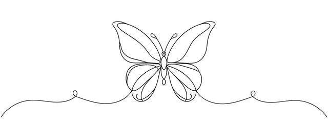 Continuous butterfly one line drawing and simple single outline vector Drawing.