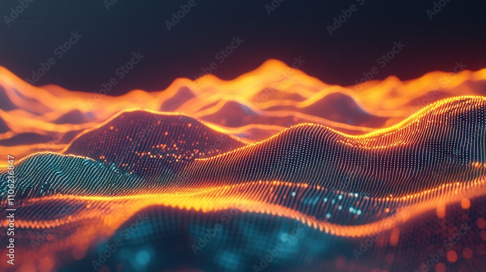 Poster visualization of massive data. digital backdrop. analytics representation. wave of particles. 4k ren