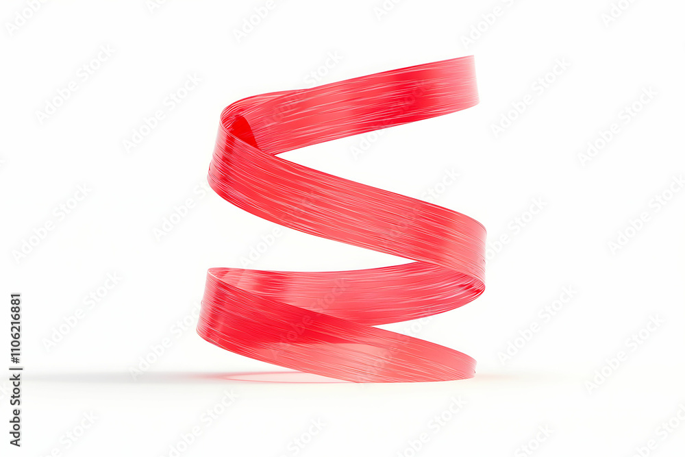 Poster abstract red ribbon twisting and spiraling with smooth textures on white background perfect for desi