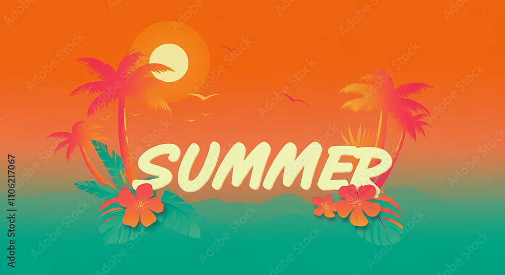 Poster summer poster design with an abstract grainy gradient backdrop noise texture effect in shades of ora