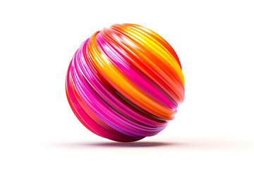 Fototapeta premium Abstract Colorful Sphere with Swirling Patterns in Vibrant Pink, Orange, and Yellow Shades on a Clean White Background