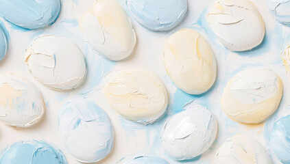 Abstract oil painting background with pastel colors, including light blue and white, in a cream color palette with neutral tones