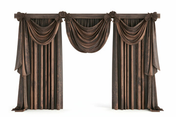 Elegant Brown Drapery with Swags and Ties for Stylish Interior Decor and Home Design Projects