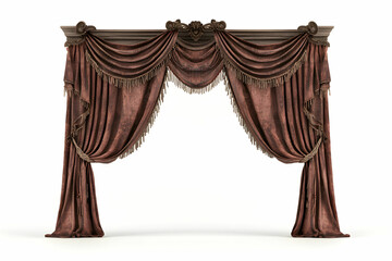 Elegant Stage Curtain with Rich Drapery and Ornate Valance in Warm Tones for Theater or Event Decoration