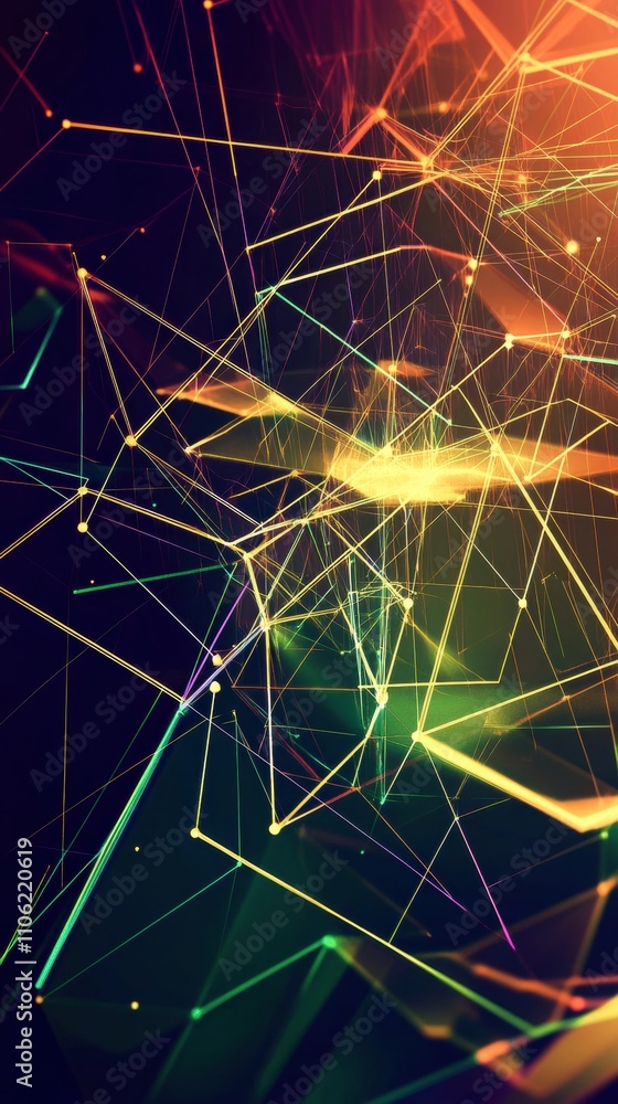 Poster geometric abstract design in vibrant orange and blue tones with dynamic lines. generative ai