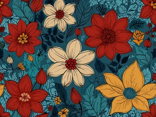 Hand-drawn seamless floral pattern.